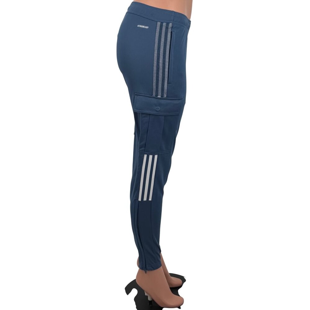 NWOT Adidas Blue Stripe Cargo Pocket Zip Ankle Jogger Pants | Athleisure Utility - Picture 15 of 16